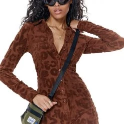 Jaded London Towelling Playsuit In Brown