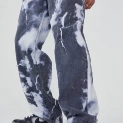 Jaded Man Denim Black & White Lightning Cloud Print Skate Jeans