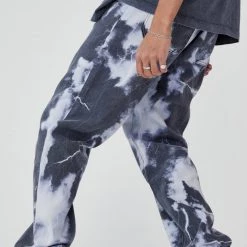 Jaded Man Denim Black & White Lightning Cloud Print Skate Jeans