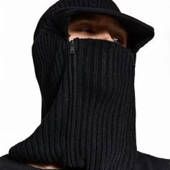 Jaded Man Black Knitted Cocoon Cap Balaclava