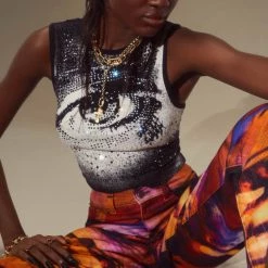 Jaded London Retina Diamante Tank Tops