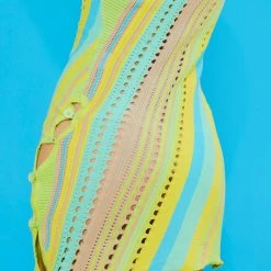 Jaded London Dresses Green Engineered Knit Dress With Asymmetric Button Detail