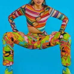 Jaded London Vintage Geometric Print Slouchy Boyfriend Fit Printed Jeans