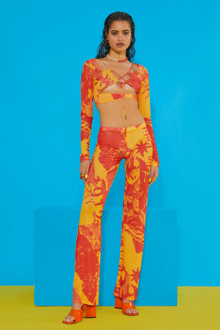Jaded London Orange Tonal Ripped Magazine Print Mesh Trousers 5 Jaded London Orange Tonal Ripped Magazine Print Mesh Trousers