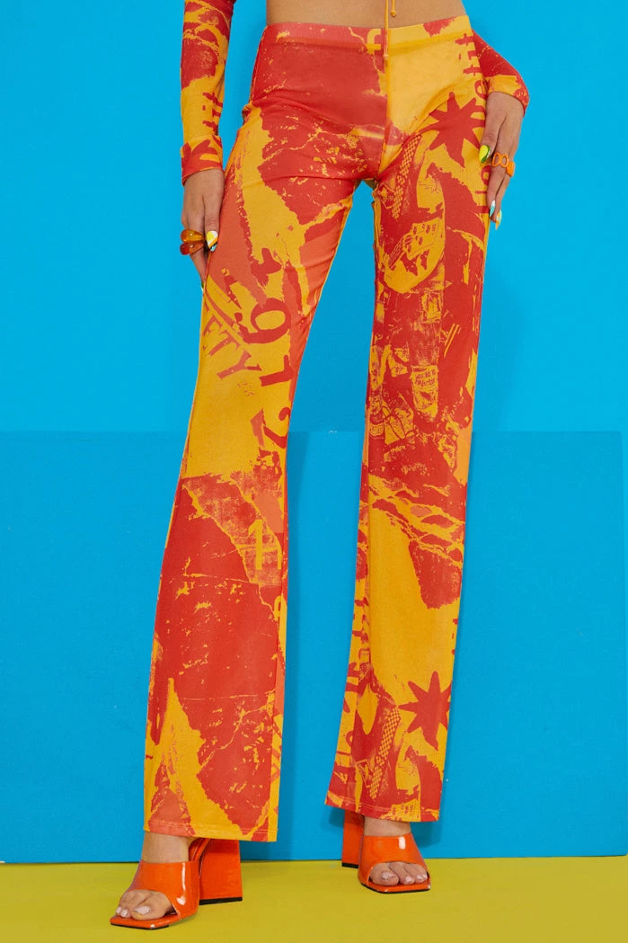 Jaded London Orange Tonal Ripped Magazine Print Mesh Trousers 4 Jaded London Orange Tonal Ripped Magazine Print Mesh Trousers
