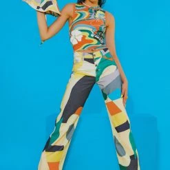 Jaded London Abstract Art Print High Waist Boyfriend Fit Jeans