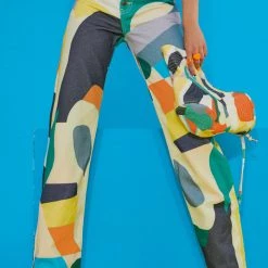 Jaded London Abstract Art Print High Waist Boyfriend Fit Jeans