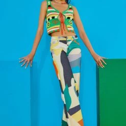 Jaded London Abstract Art Print High Waist Boyfriend Fit Jeans