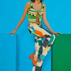 Jaded London Green Retro Crochet Tie Front Cami Top