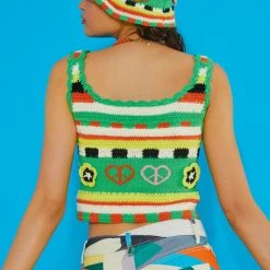 Jaded London Green Retro Crochet Tie Front Cami Top