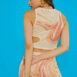 Jaded London Orange Swirl Print Halter Cut Out Crop Top Tops