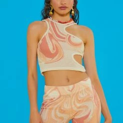 Jaded London Orange Swirl Print Halter Cut Out Crop Top Tops