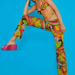 Jaded London Beach & Swimwear Geometric Summer Print Slight Flared Leg Beach Trousers