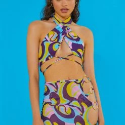 Jaded London Retro Floral Print Low Rise Mesh Sarong With O Ring Trim Beach & Swimwear