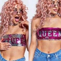 Jaded London Beach & Swimwear Flip Sequin Future Queen Bandeau Bikini Top