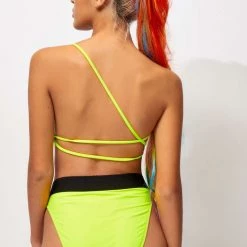 Jaded London Neon Yellow High Waist Bikini Bottoms With Belt Detail