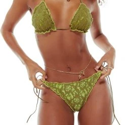 Jaded London Beach & Swimwear Dream In Lace Lime Bikini Top