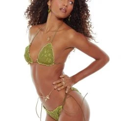 Jaded London Beach & Swimwear Dream In Lace Lime Bikini Top