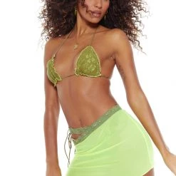 Jaded London Beach & Swimwear Dream In Lace Lime Bikini Top