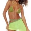 Jaded London Dream In Lace Lime Mesh Mini Skirt Beach & Swimwear
