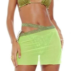 Jaded London Dream In Lace Lime Mesh Mini Skirt Beach & Swimwear