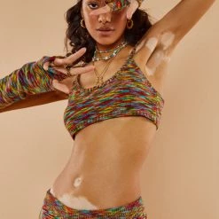 Jaded London Spacedye Knit Crop Top With Matching Sleeves Tops