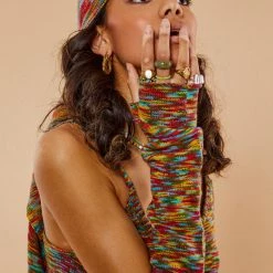 Jaded London Spacedye Knit Crop Top With Matching Sleeves Tops