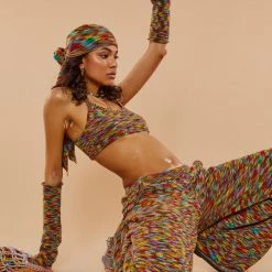 Jaded London Spacedye Knit Crop Top With Matching Sleeves Tops