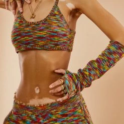 Jaded London Spacedye Knit Crop Top With Matching Sleeves Tops