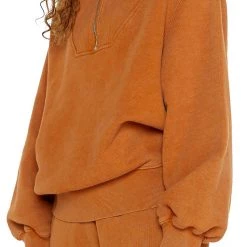 Jaded London Co-ords NTRLS Rust Orange Quarter Zip Sweatshirt