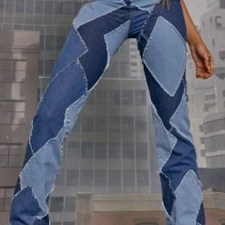 Jaded London Low Rise Diamond Patchwork Jeans With Side Zip