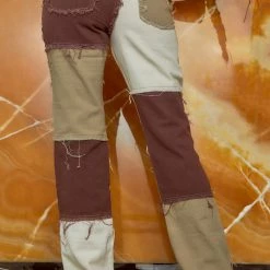 Jaded London Brown Patchwork Denim Boyfriend Jeans