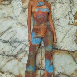 Jaded London Heatmap Print Mesh Trousers With Extra Long Waist Binding Detail