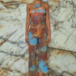 Jaded London Heatmap Print Mesh Trousers With Extra Long Waist Binding Detail