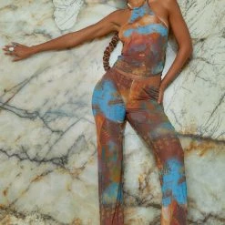 Jaded London Heatmap Print Mesh Trousers With Extra Long Waist Binding Detail