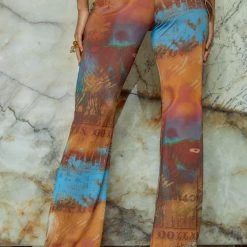 Jaded London Heatmap Print Mesh Trousers With Extra Long Waist Binding Detail