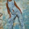 Jaded London Blue Marble Print Ruched Hem Printed Knit Joggers