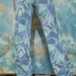 Jaded London Blue Marble Print Ruched Hem Printed Knit Joggers