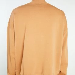 Jaded Man Hoodies & Sweatshirts Tan Oversized Mock Neck Sweatshirt
