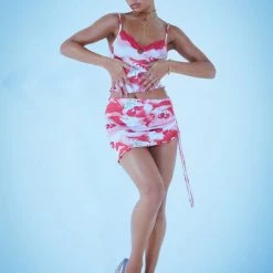 Jaded London Cherry Swirl Print Double Layer Ruched Side Mini Skirt 13 Jaded London Cherry Swirl Print Double Layer Ruched Side Mini Skirt