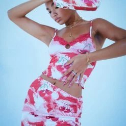 Jaded London Cherry Swirl Print Double Layer Ruched Side Mini Skirt 9 Jaded London Cherry Swirl Print Double Layer Ruched Side Mini Skirt