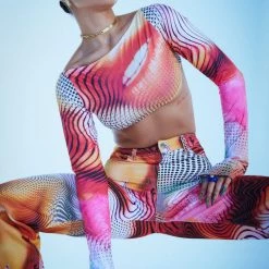 Jaded London Sales store 14 Jaded London Y2K Lips Print Backless Long Sleeve Top