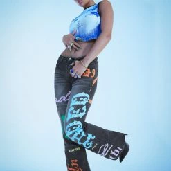 Jaded London Honey Bum Print Low Rise Jeans