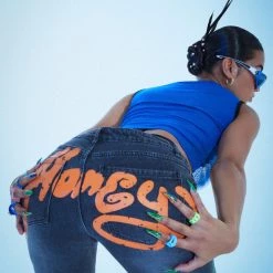 Jaded London Honey Bum Print Low Rise Jeans