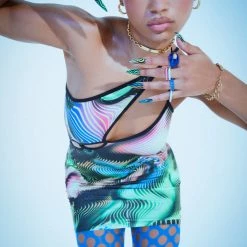 Jaded London Swirl Print Asymmetric Cut Out Mini Dress Dresses