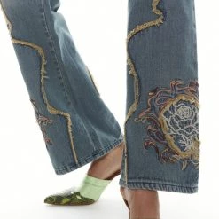 Jaded London Petite Crimson Rose Embroidered Jeans