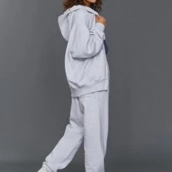 Jaded London NTRLS Grey Marl Oversized Zip Through Hoodie Co-ords